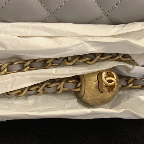 Chanel 21B Classic Mini Square Pearl Crush Lambskin Quilted Flap Bag, Gray, NIB - Picture 13 of 16